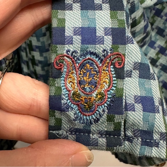 Robert Graham Mens Sz 2XL Classic Button Front Blue Floral Flip Cuff Shirt - Picture 8 of 12